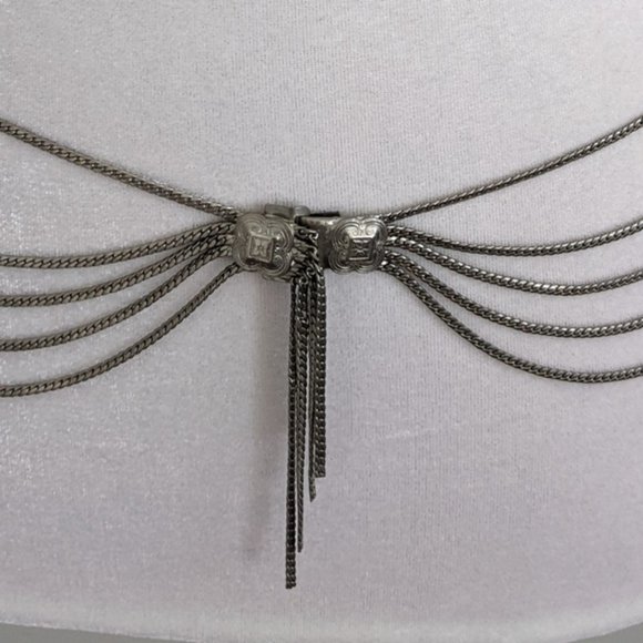 Christian Dior Belt Multi Strand Silver Chain Hip Belt Conchos Vintage - Picture 12 of 13